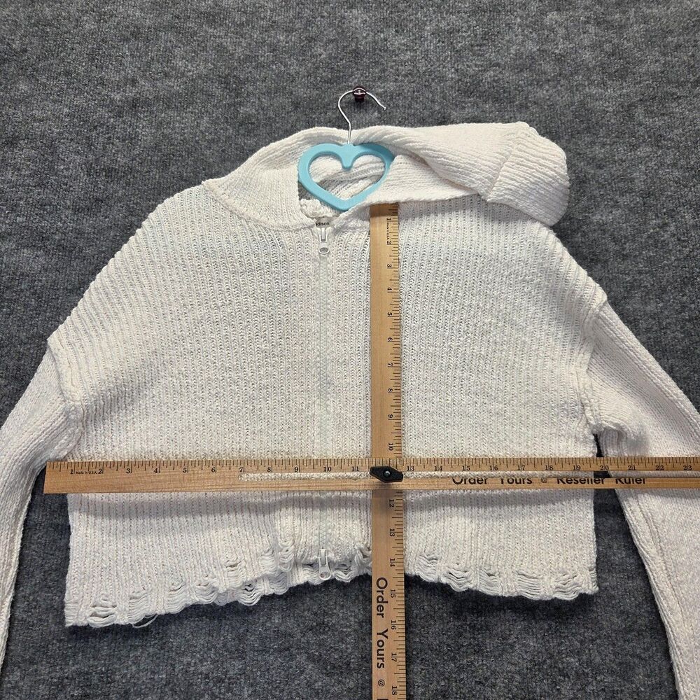 Moon & Madison Sweater Womens Large White Cropped Zip Hoodie Knit Distressed - Picture 7 of 11